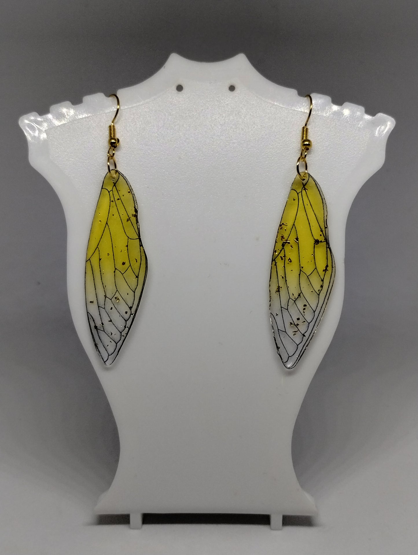 YELLOW INSECT WING EARRINGS