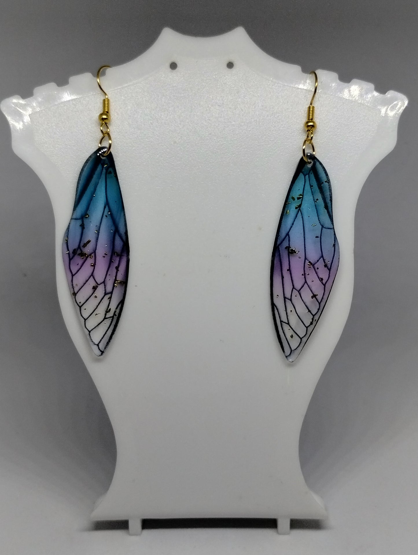 PURPLE AND BLUE INSECT WING EARRINGS