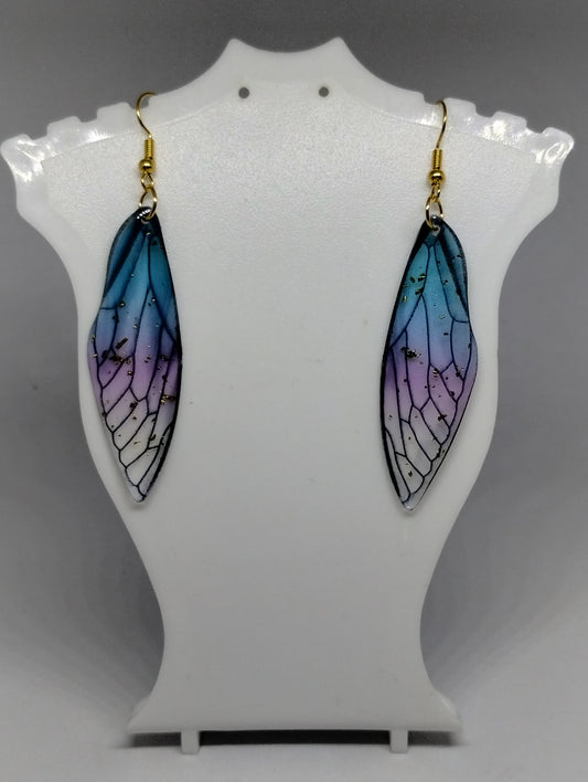 PURPLE AND BLUE INSECT WING EARRINGS