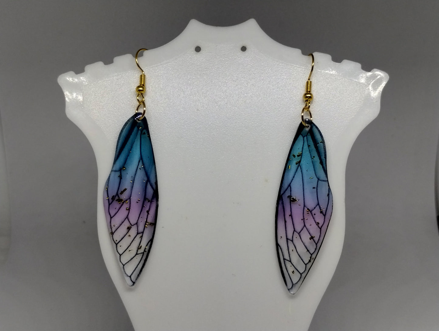 PURPLE AND BLUE INSECT WING EARRINGS