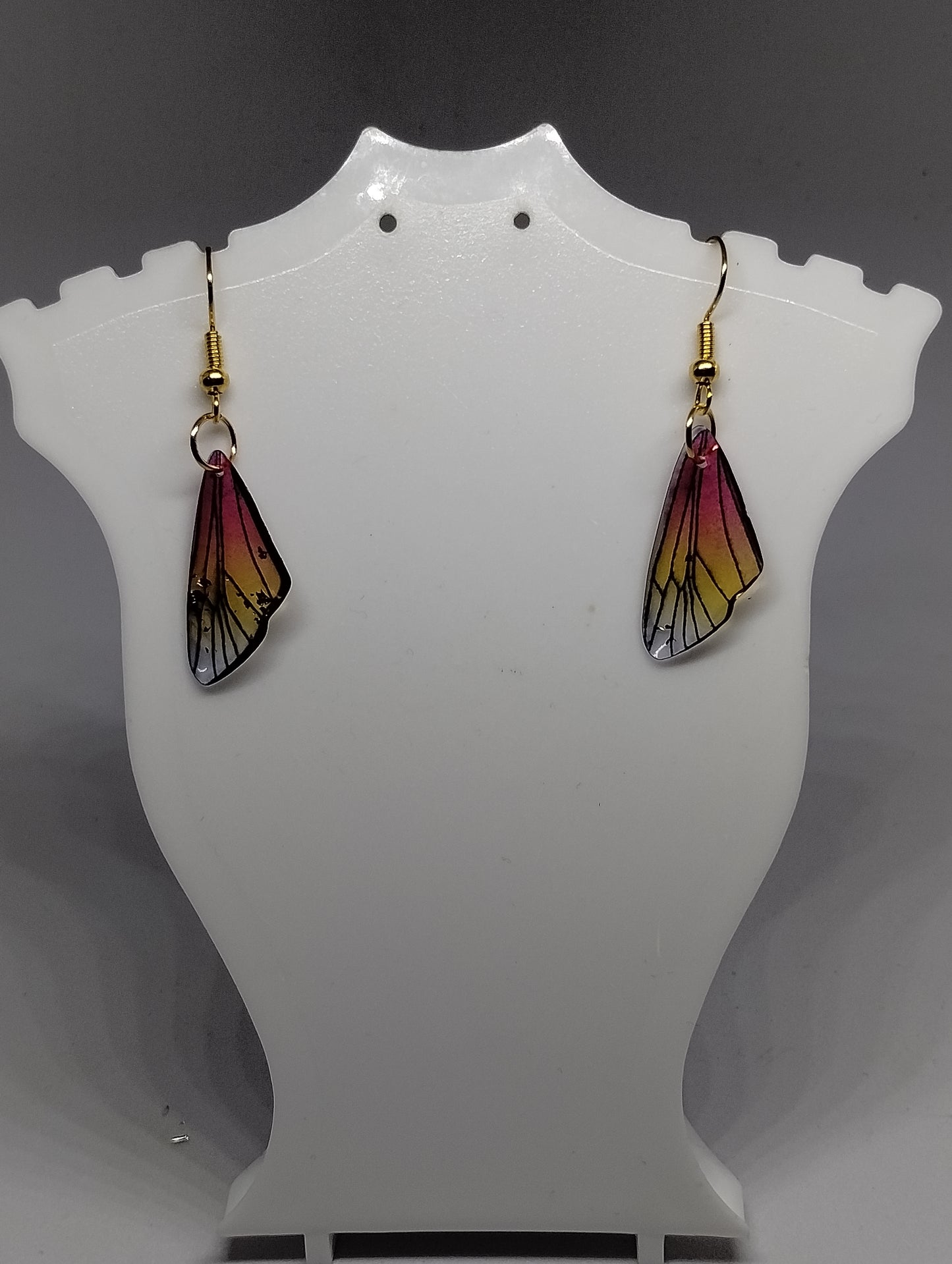 RED AND YELLOW INSECT WING EARRINGS