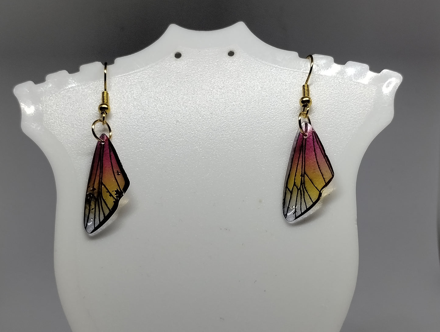 RED AND YELLOW INSECT WING EARRINGS