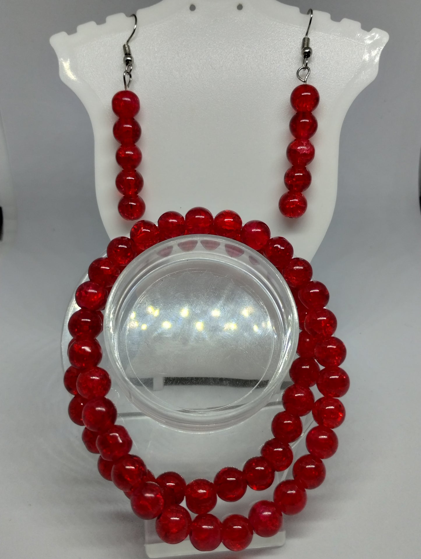 RED BRACELET AND EARRINGS SET