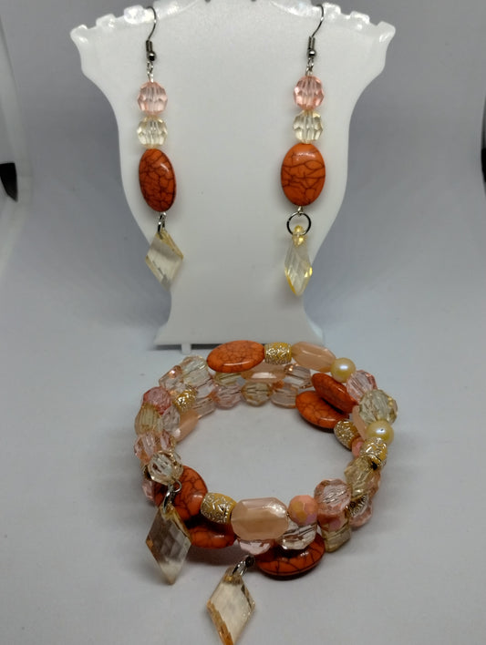 PEACH BRACELET AND EARRINGS SET