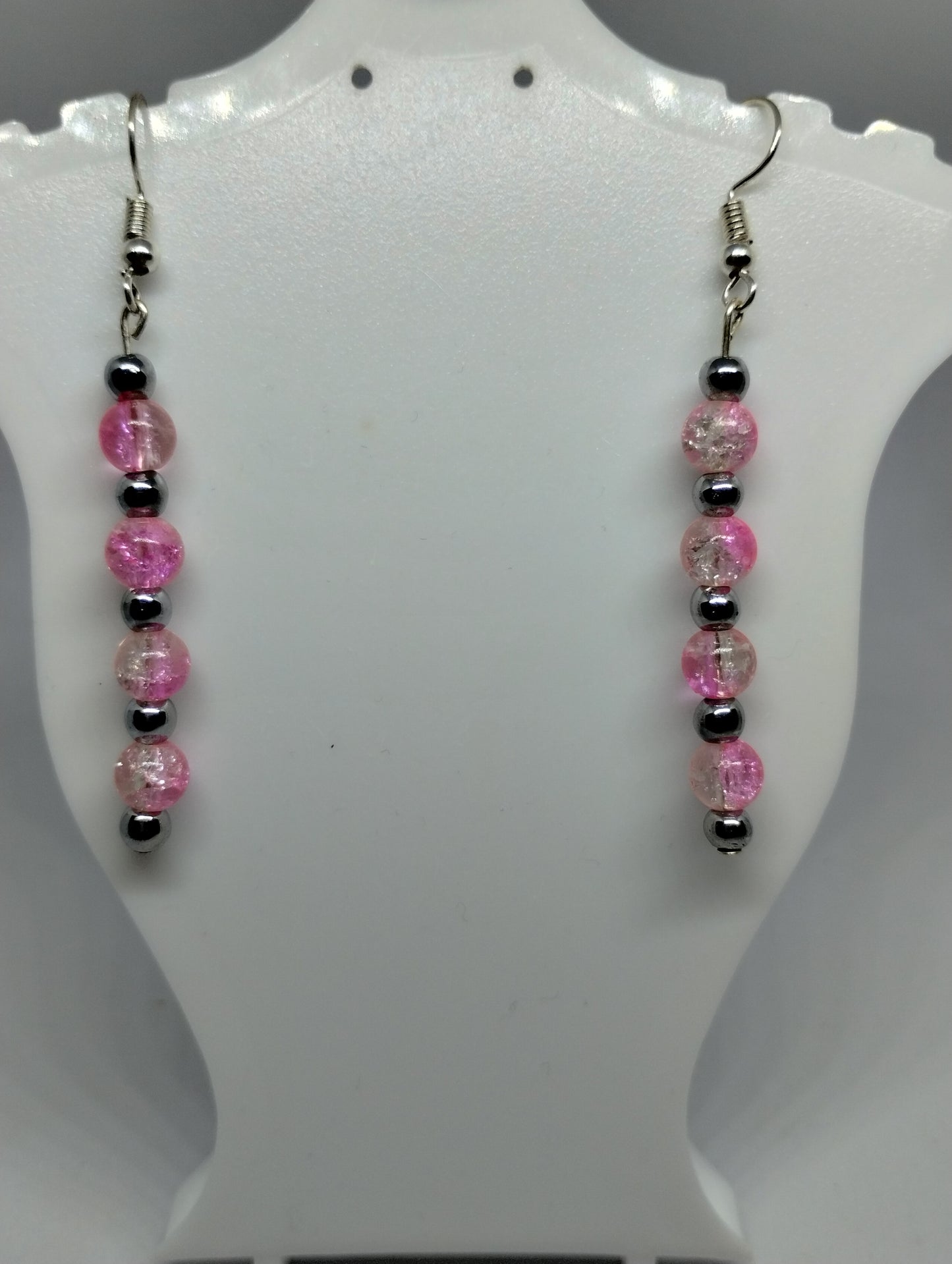 PINK AND SILVER BRACELET AND EARRINGS SET