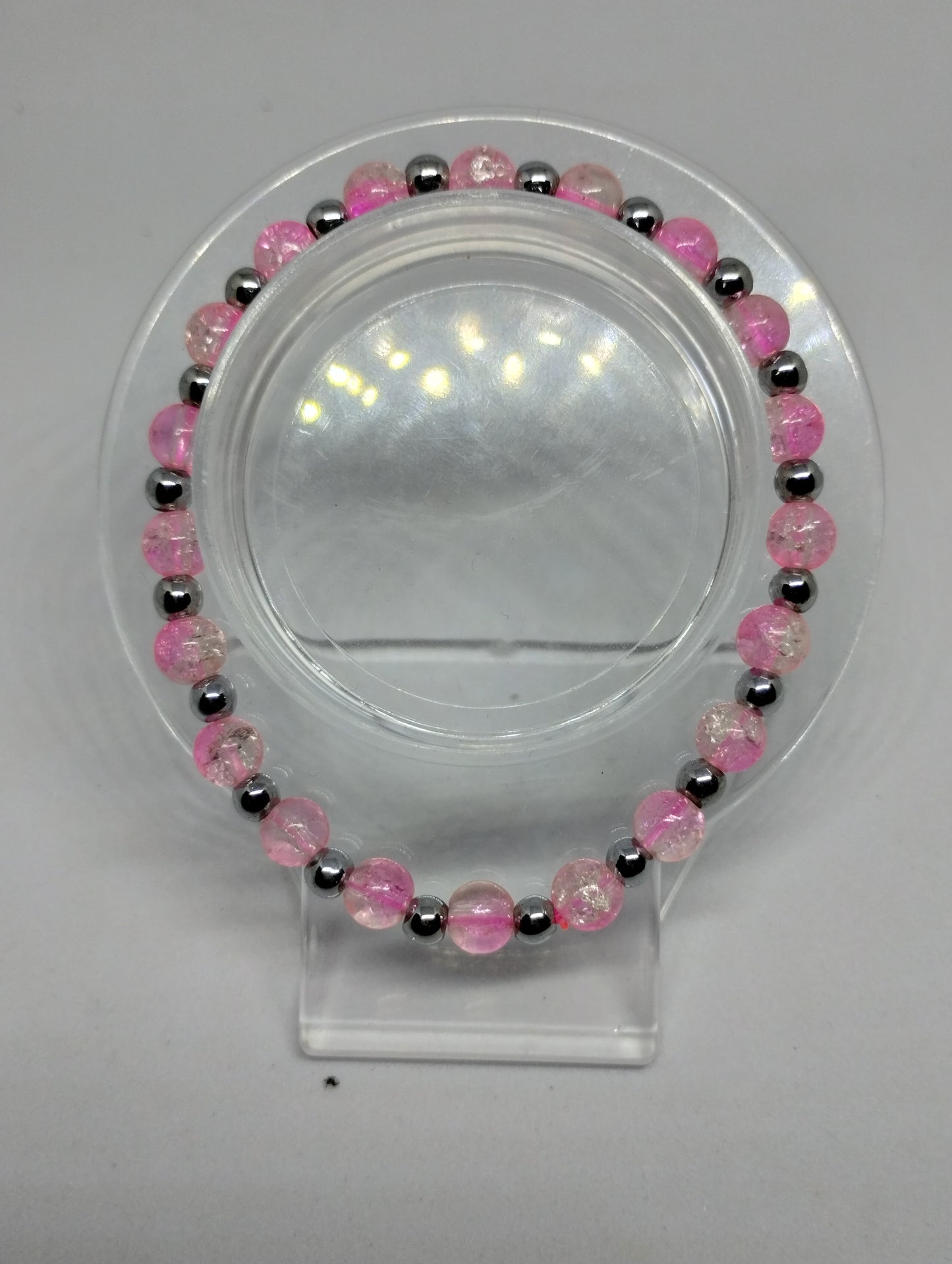 PINK AND SILVER BRACELET AND EARRINGS SET