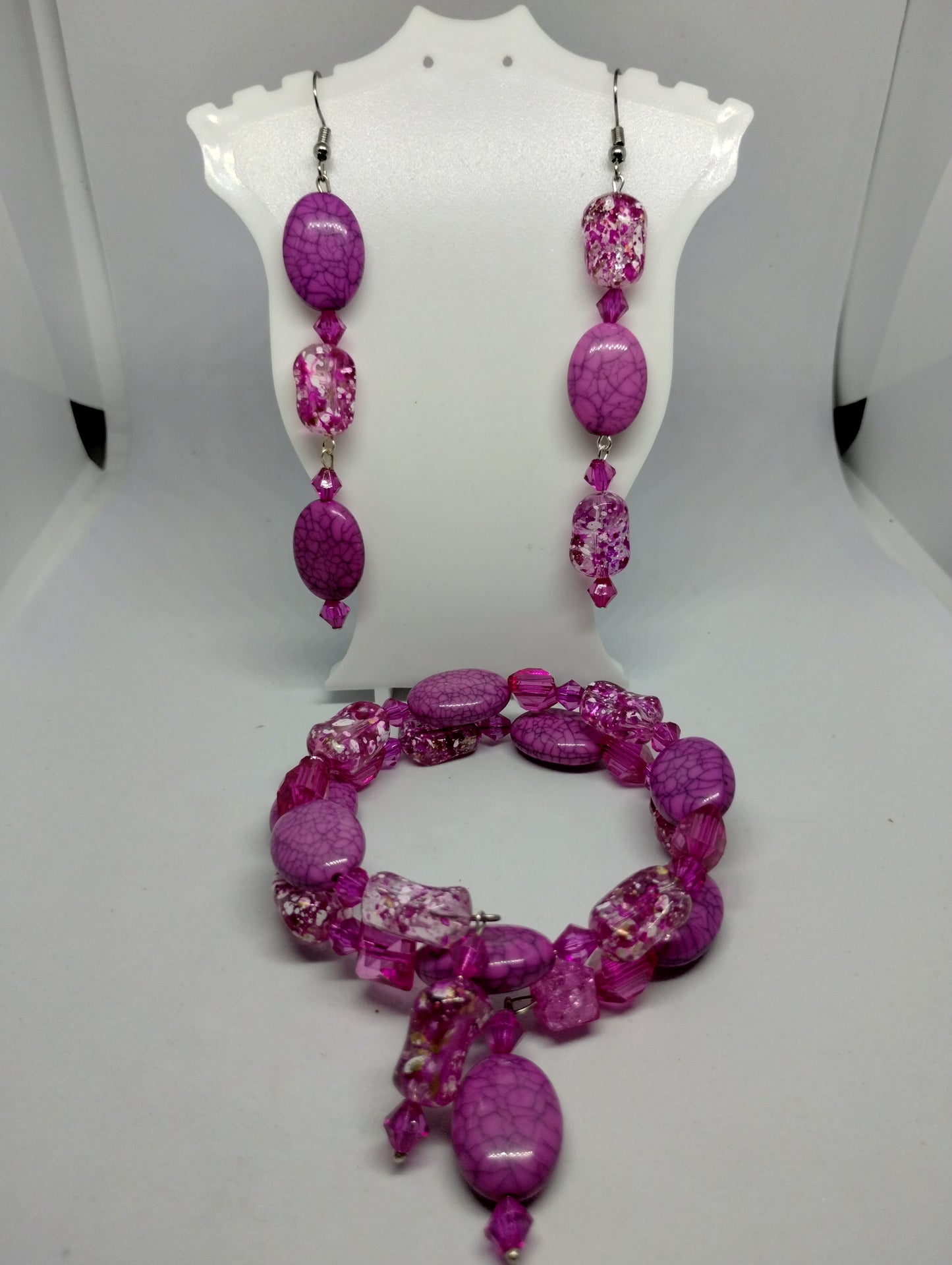 PINK WRAP BRACELET AND EARRINGS SET