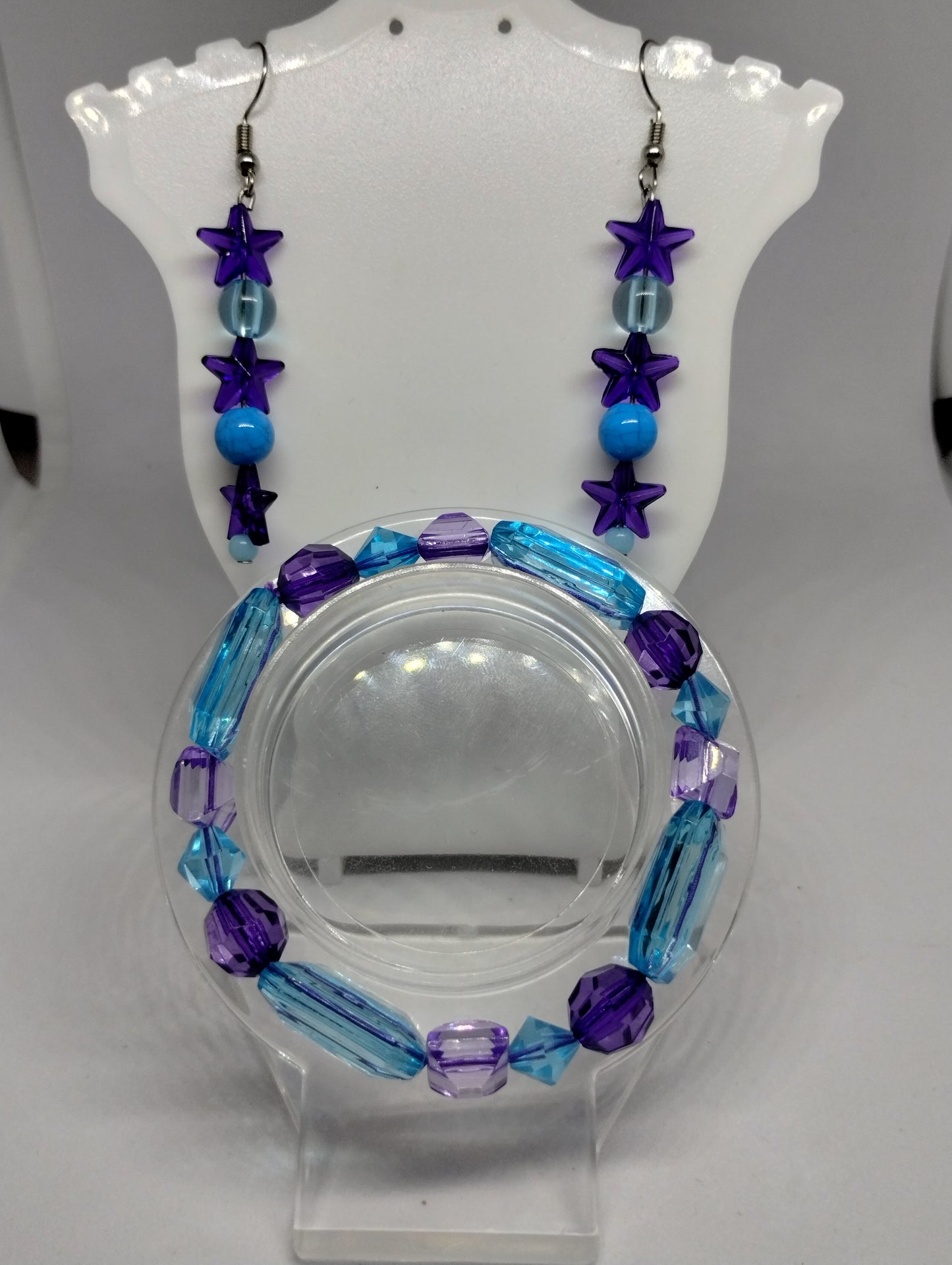 PURPLE AND BLUE BRACELET AND EARRINGS SET