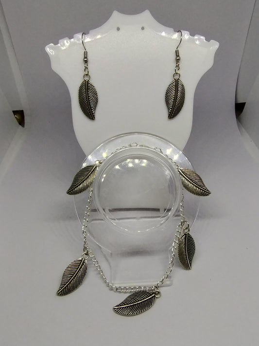 LEAF BRACELET AND EARRINGS SET