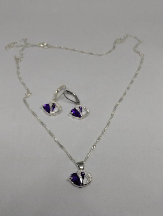 PURPLE HEART NECKLACE EARRING SET