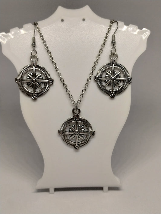 COMPASS NECKLACE AND EARRING SET