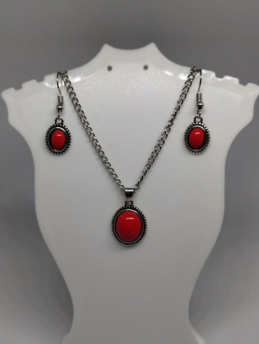 RED NECKLACE AND EARRING SET