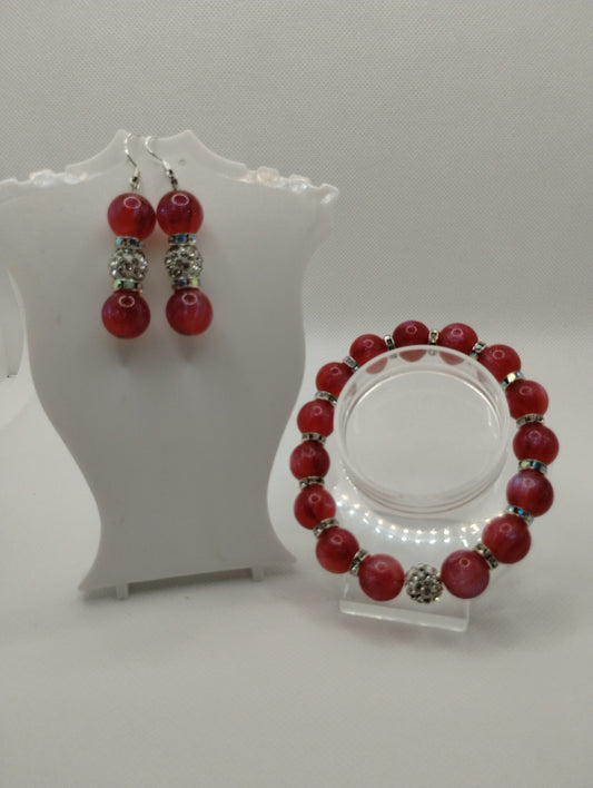 SPACE RED BRACELET AND EARRINGS SET