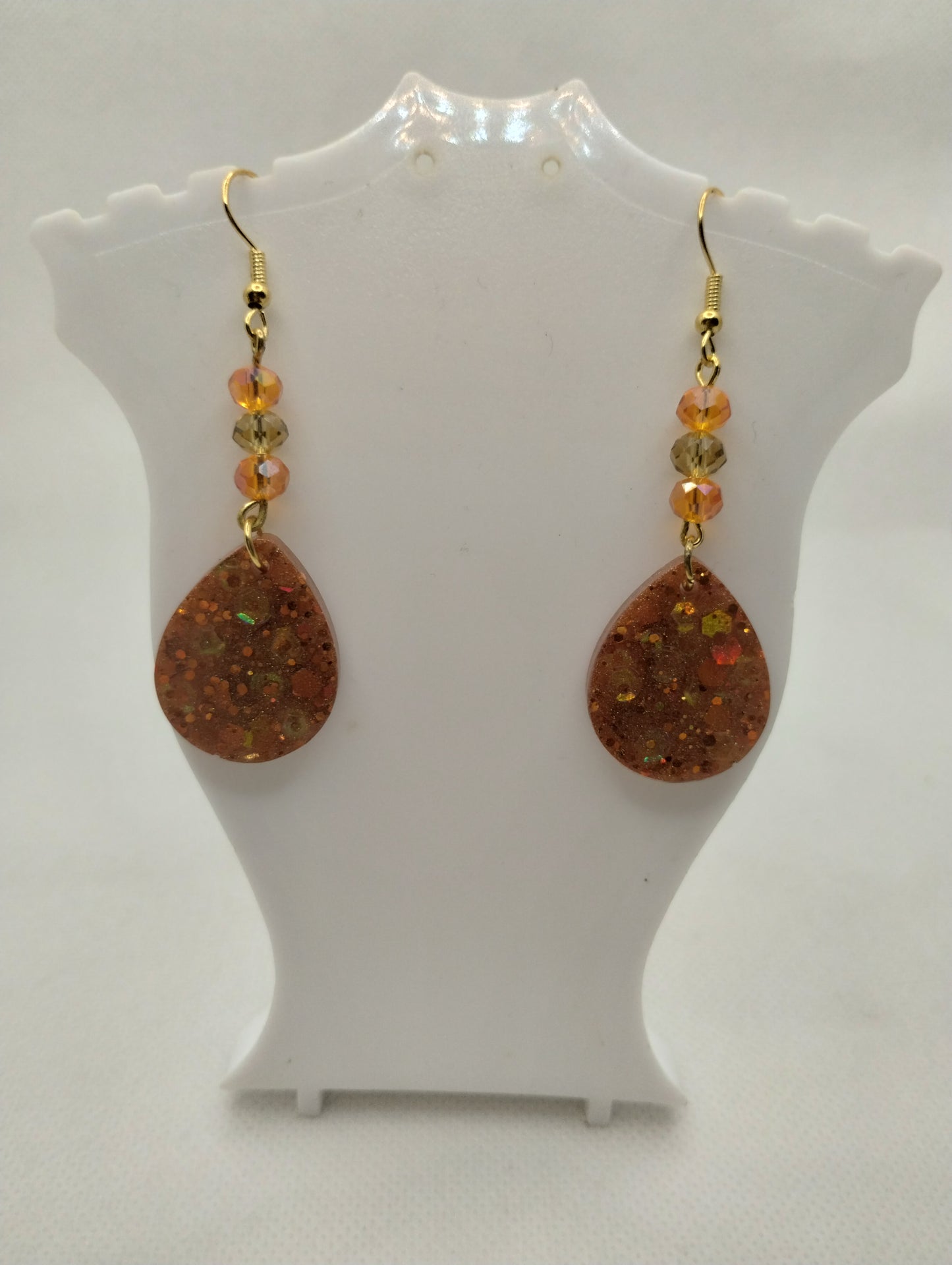 ORANGE AND GOLD TEAR DROP EARRINGS