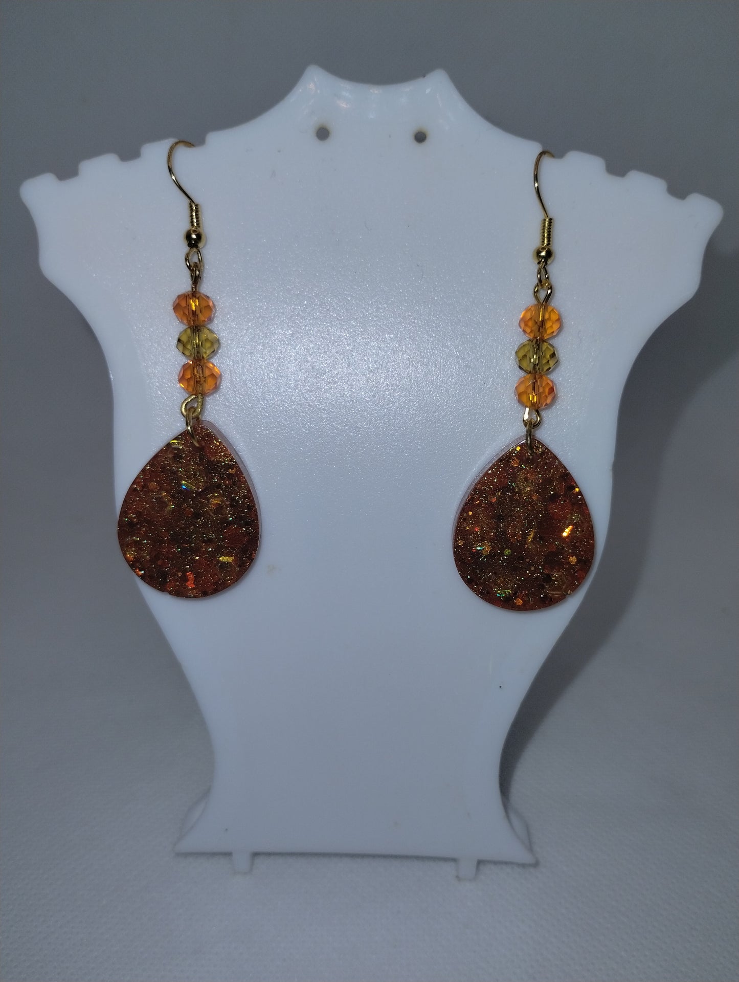 ORANGE AND GOLD TEAR DROP EARRINGS