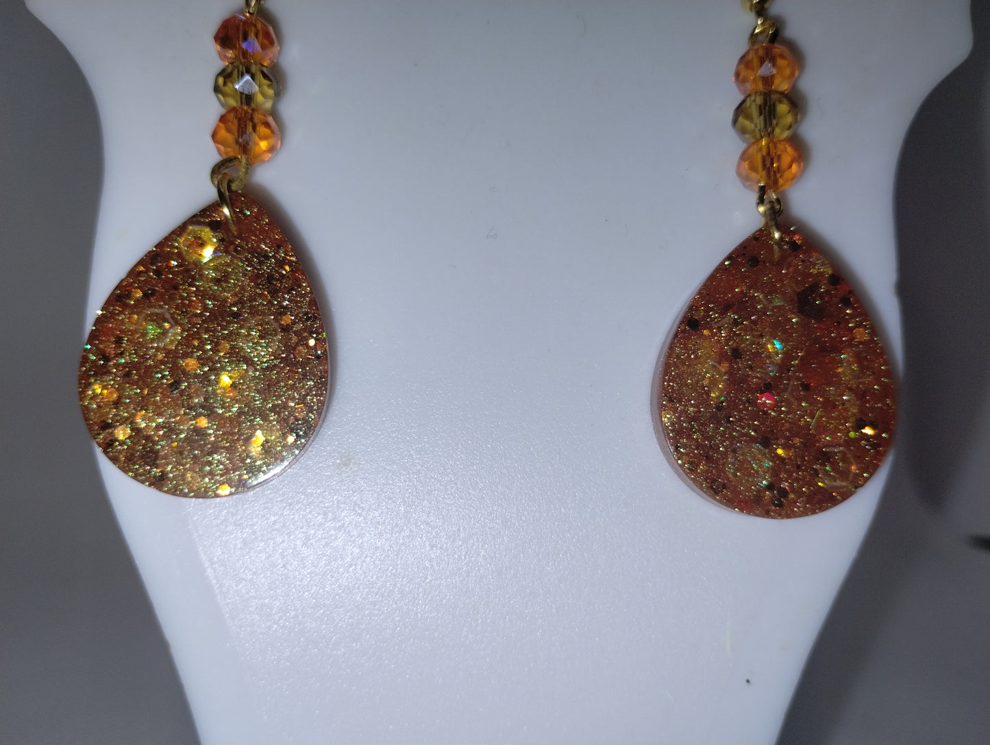 ORANGE AND GOLD TEAR DROP EARRINGS