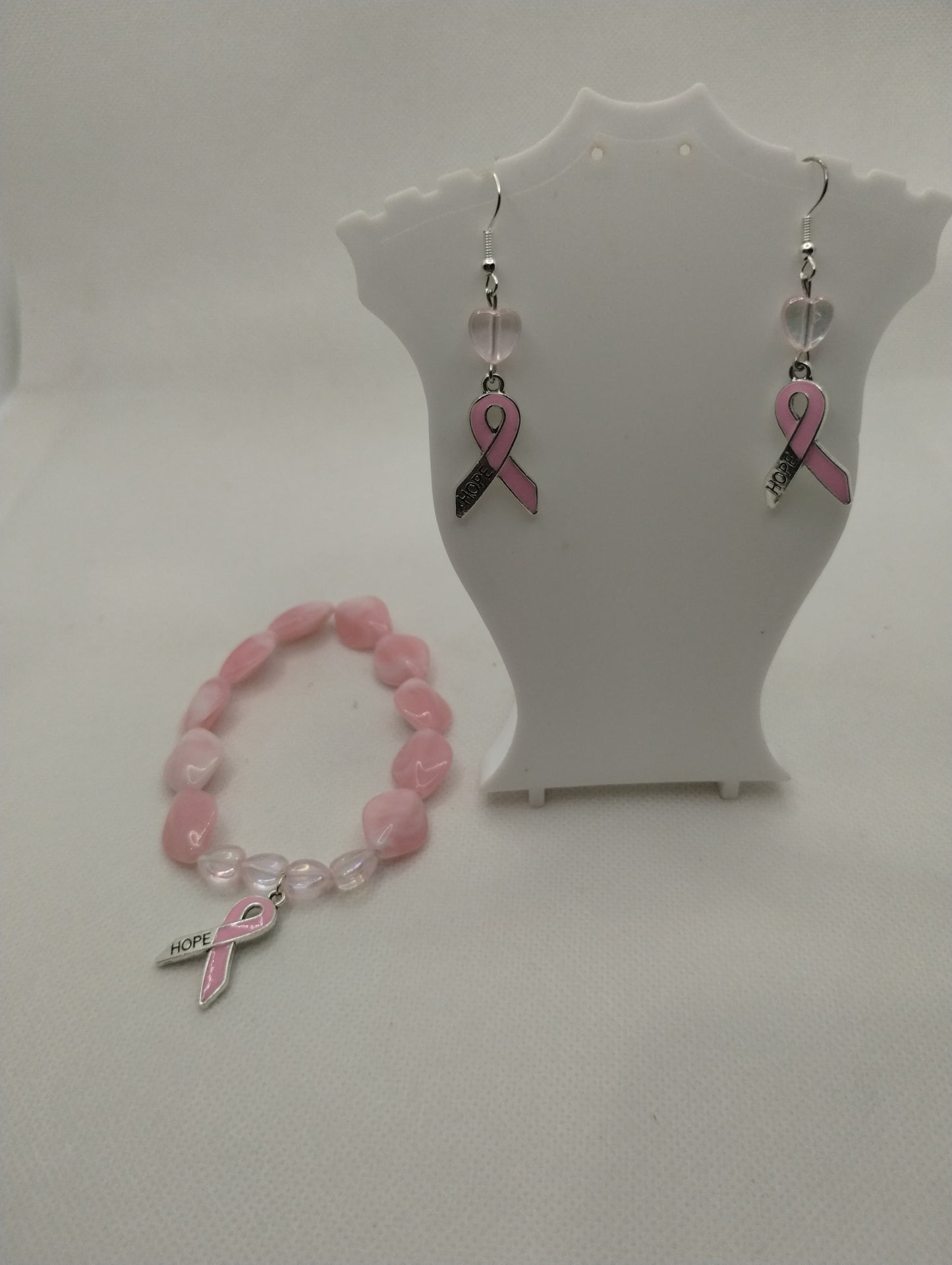 BREAST CANCER AWARENESS BRACELET AND EARRINGS SET