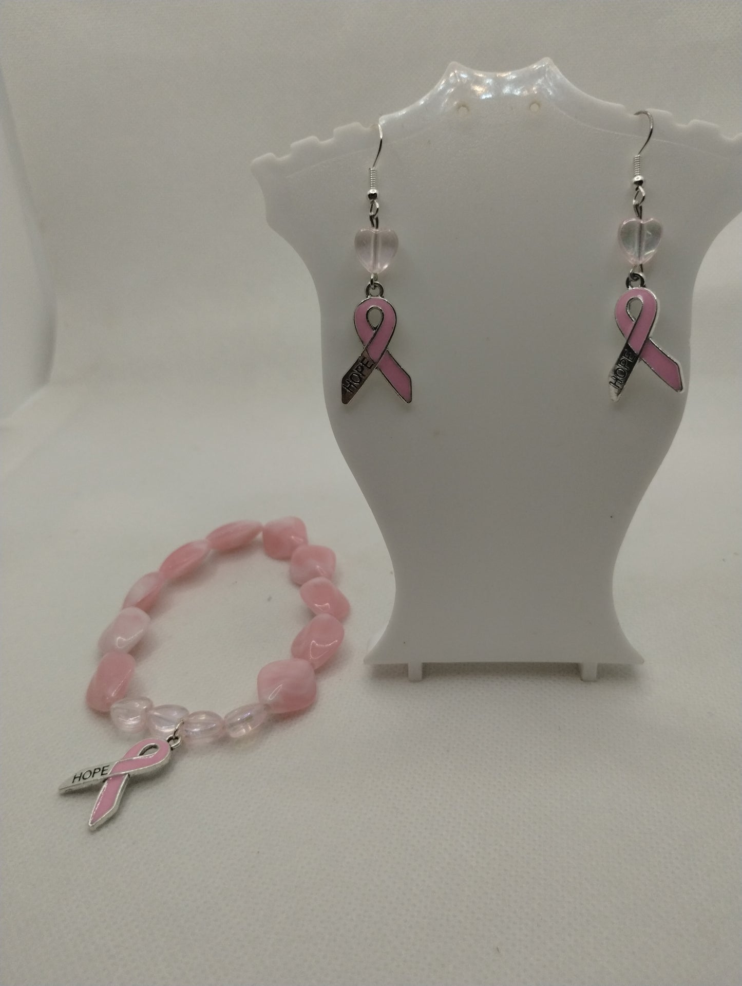 BREAST CANCER AWARENESS BRACELET AND EARRINGS SET