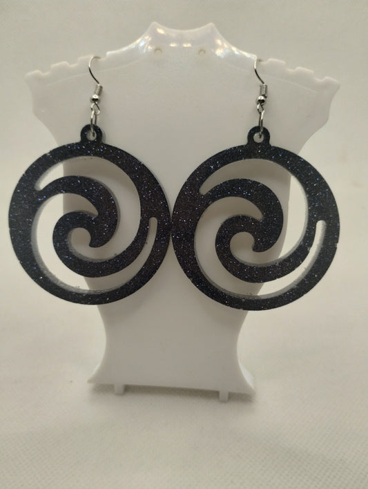 SHINY BLACK SWIRLY EARRINGS