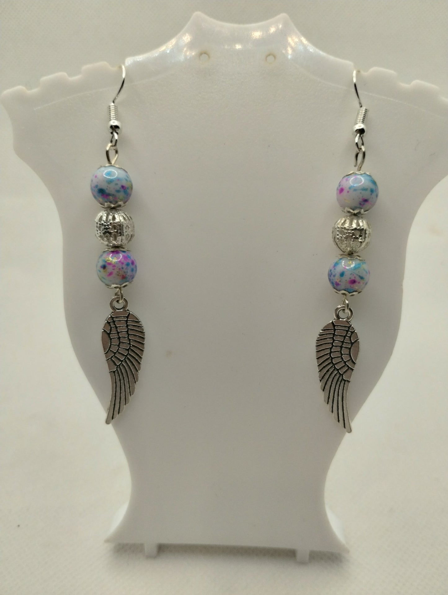 BLUE AND PINK ANGEL WING EARRINGS