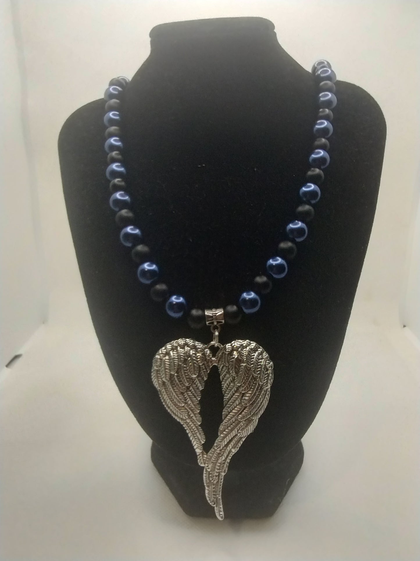 BLACK AND BLUE ANGEL WINGS NECKLACE