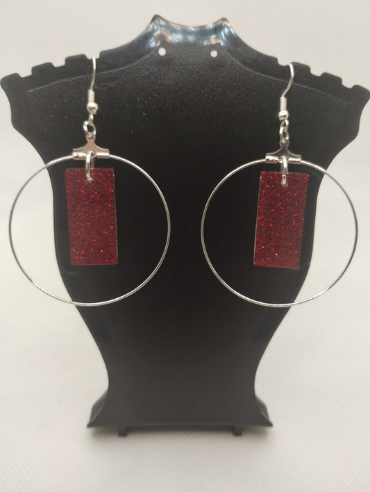 SHINY RED HOOP EARRINGS