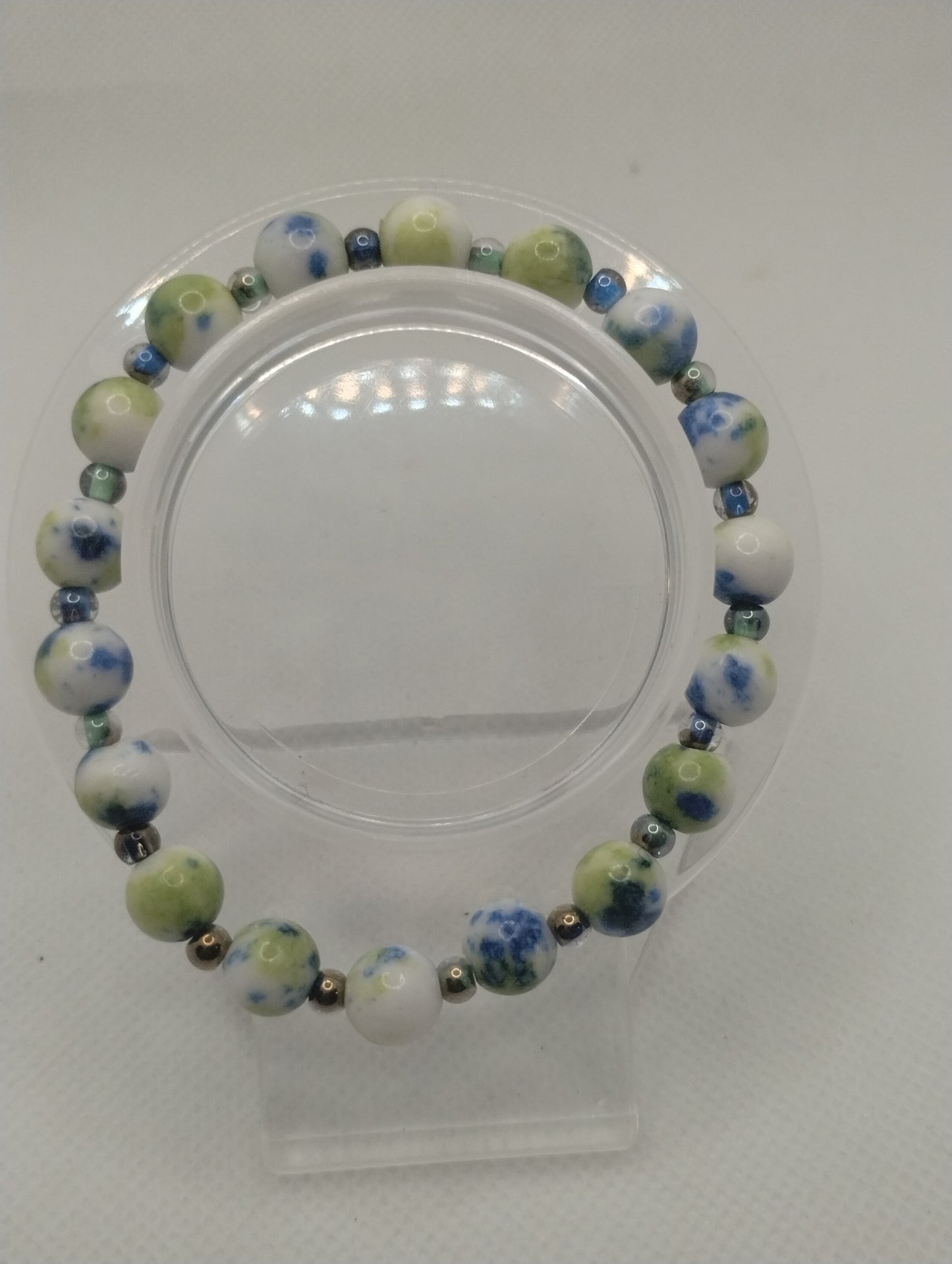 BLUE GREEN AND WHITE BRACELET AND EARRINGS SET