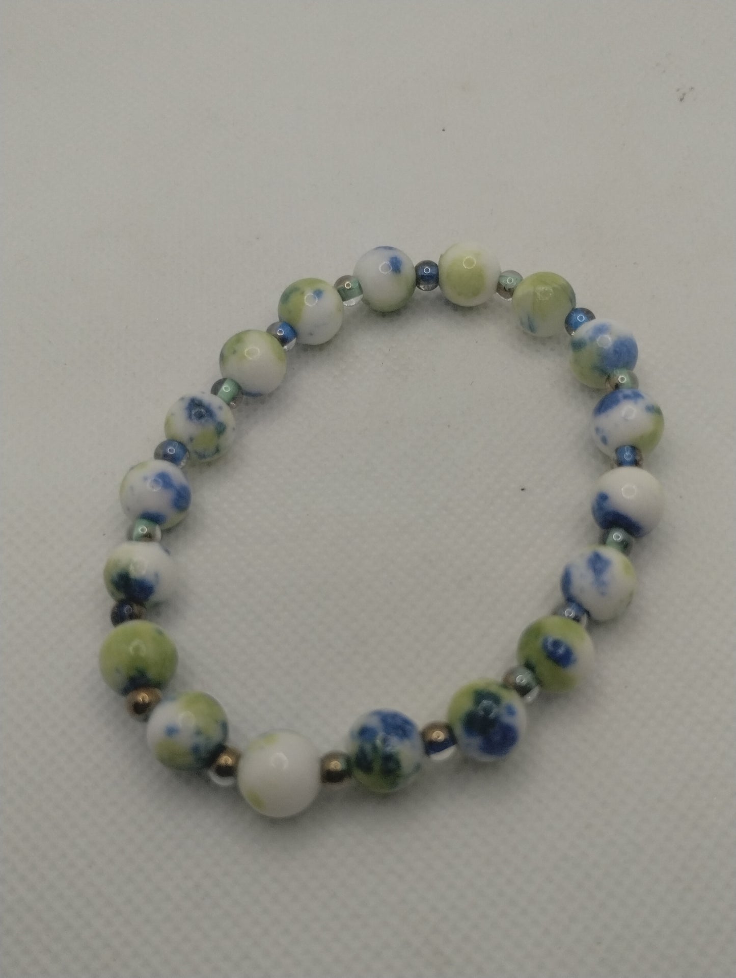 BLUE GREEN AND WHITE BRACELET AND EARRINGS SET