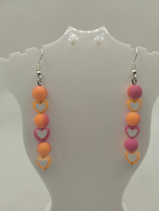 PINK AND ORANGE HEART EARRINGS
