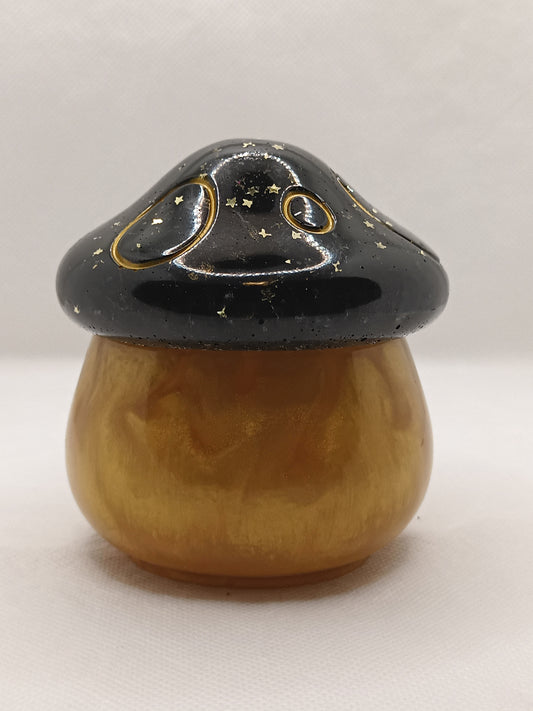BLACK AND GOLD MUSHROOM RESIN BOX