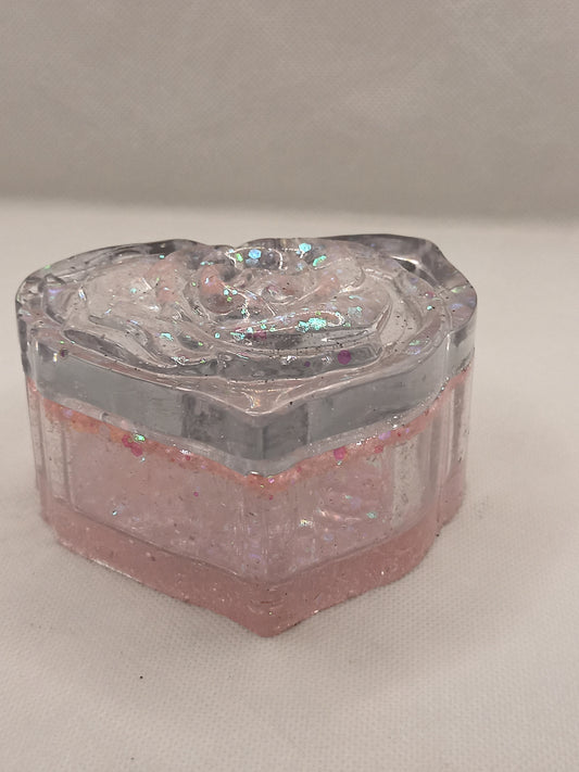 CLEAR PINK RESIN HEART BOX